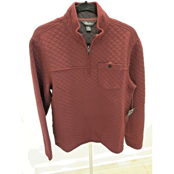 Eddie Bauer Men's NWT Size M Quilted 1/4 Zip Pullover Burgundy Diamond Knit $79 - Picture 1 of 12